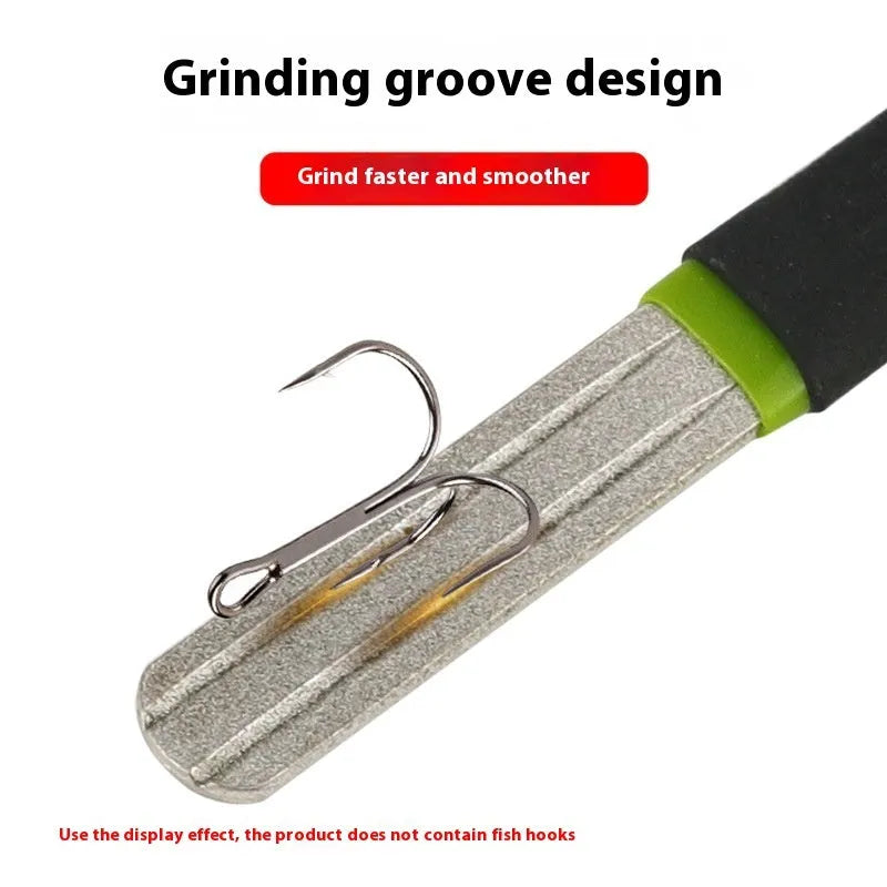 Diamond fishing hook file grinding stone portable tool in red, black, black green, black blue