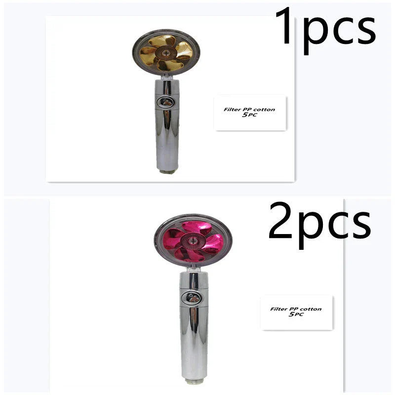 High-pressure handheld shower nozzle with cotton filter and stop button in various colours