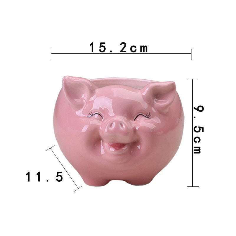 Hand-painted ceramic succulent pot with cartoon animal design