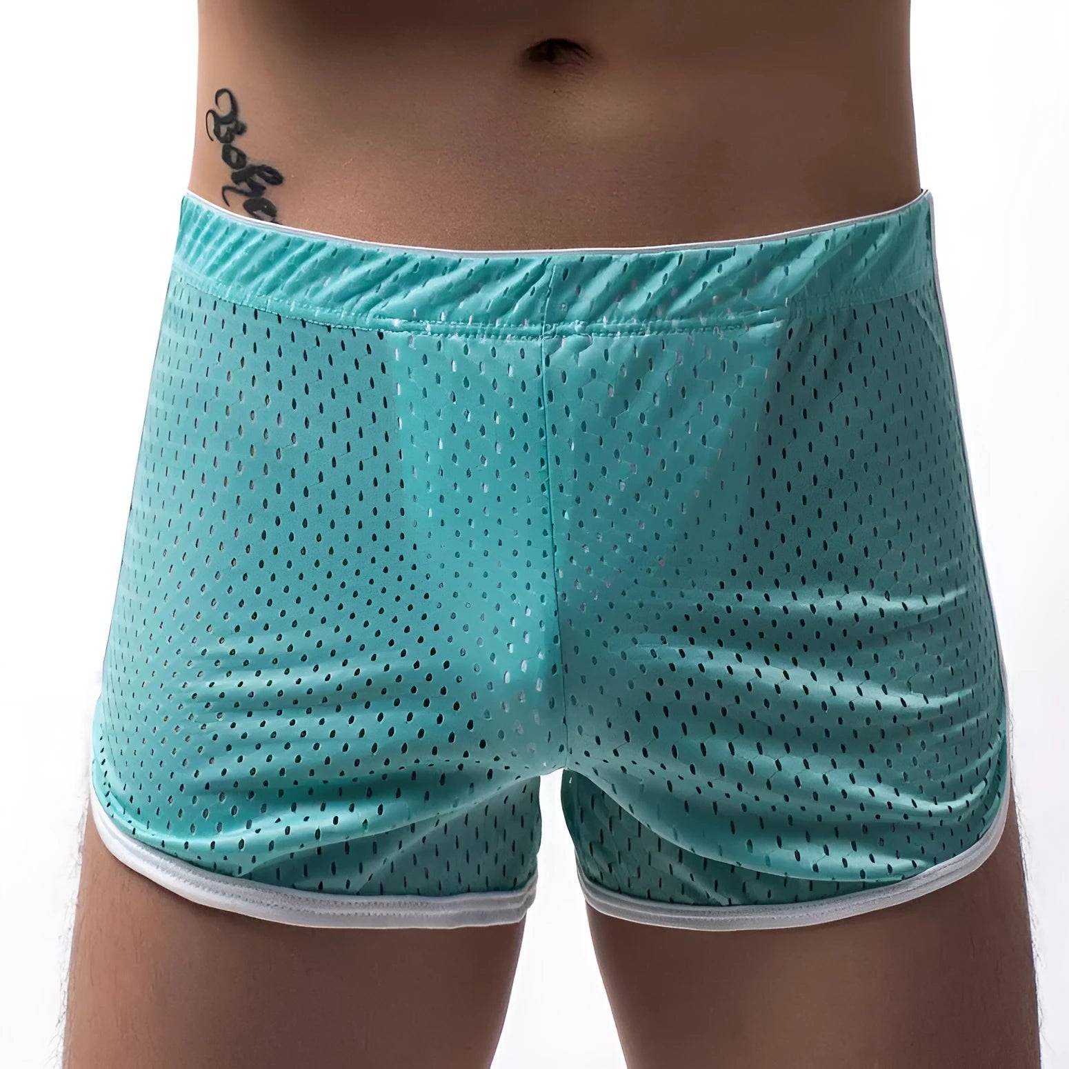Men's cotton blend boxer shorts in black, showing mid waist and breathable knit fabric.