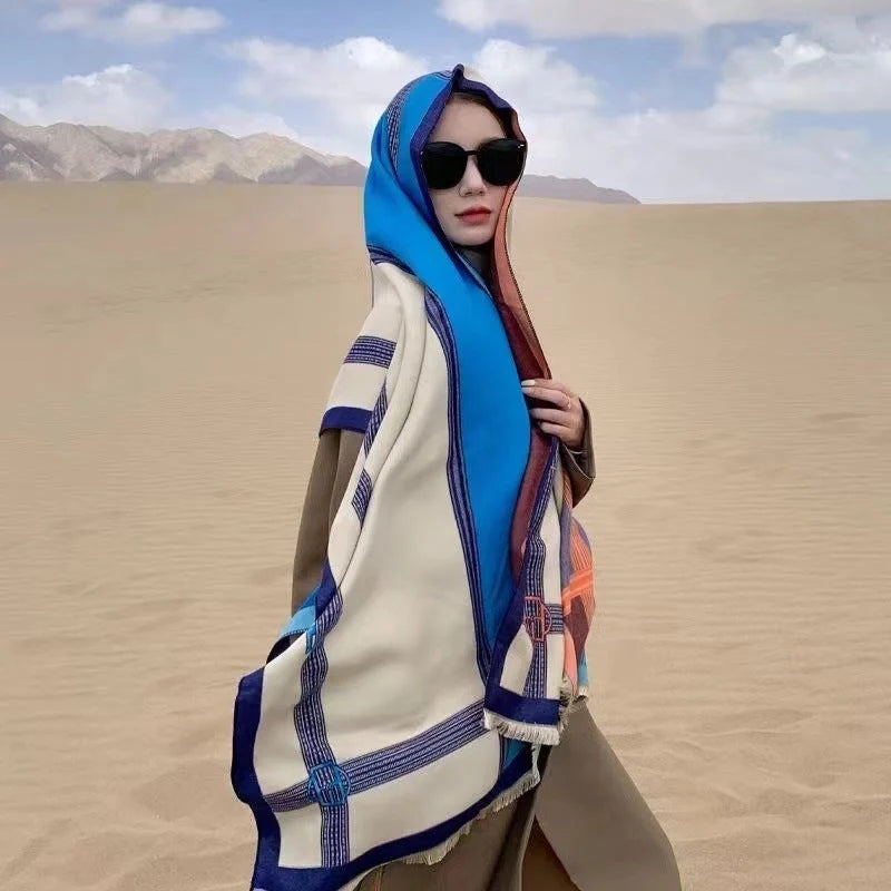 Korean style contrast colour cotton scarf for women, lightweight and versatile for all seasons