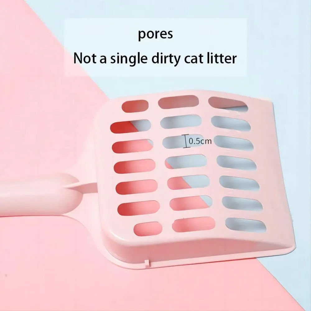 Blue plastic cat litter scoop showing 20cm length and slotted design for sifting pet litter