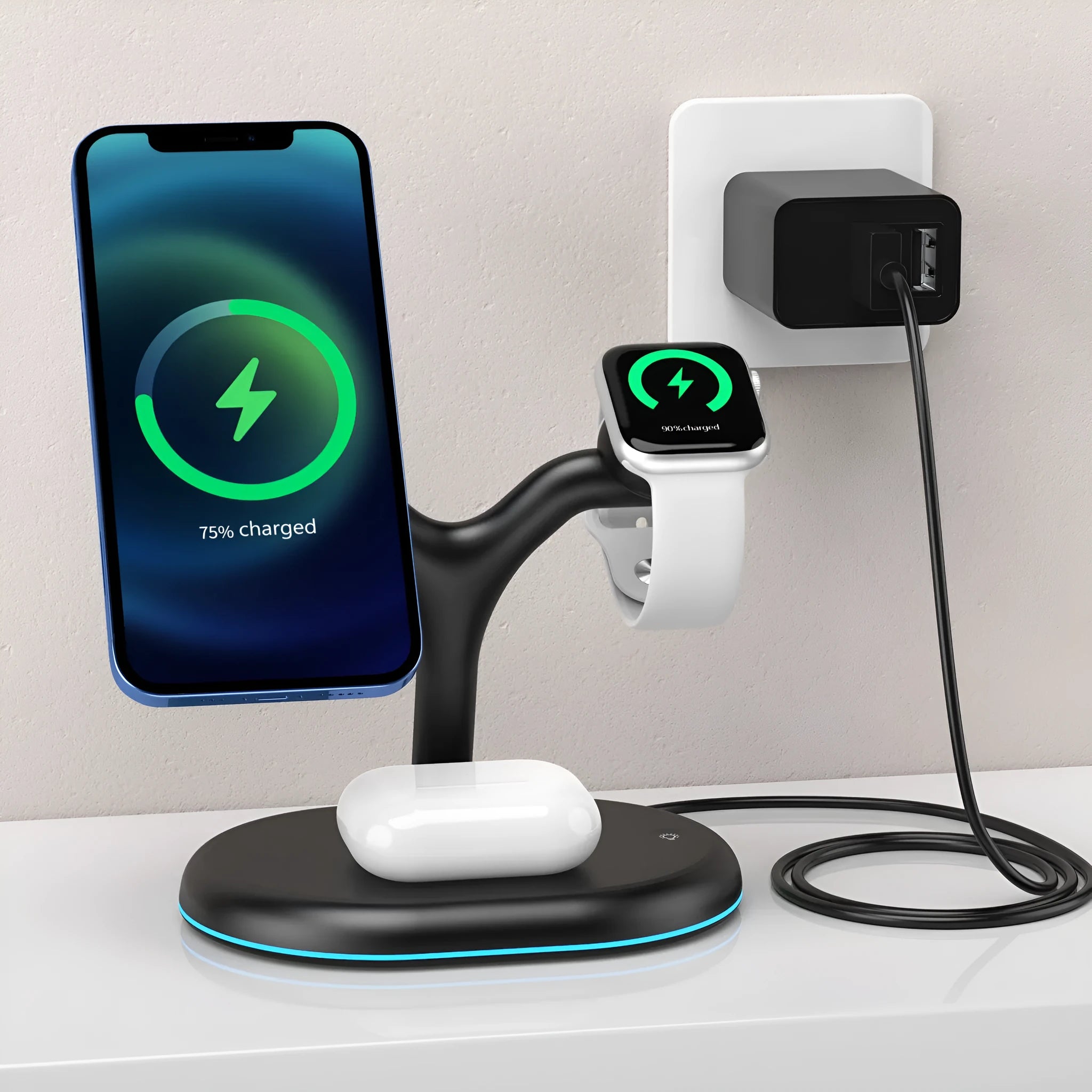 A black magnetic wireless charger with a simple design, showing its ABS plastic casing.