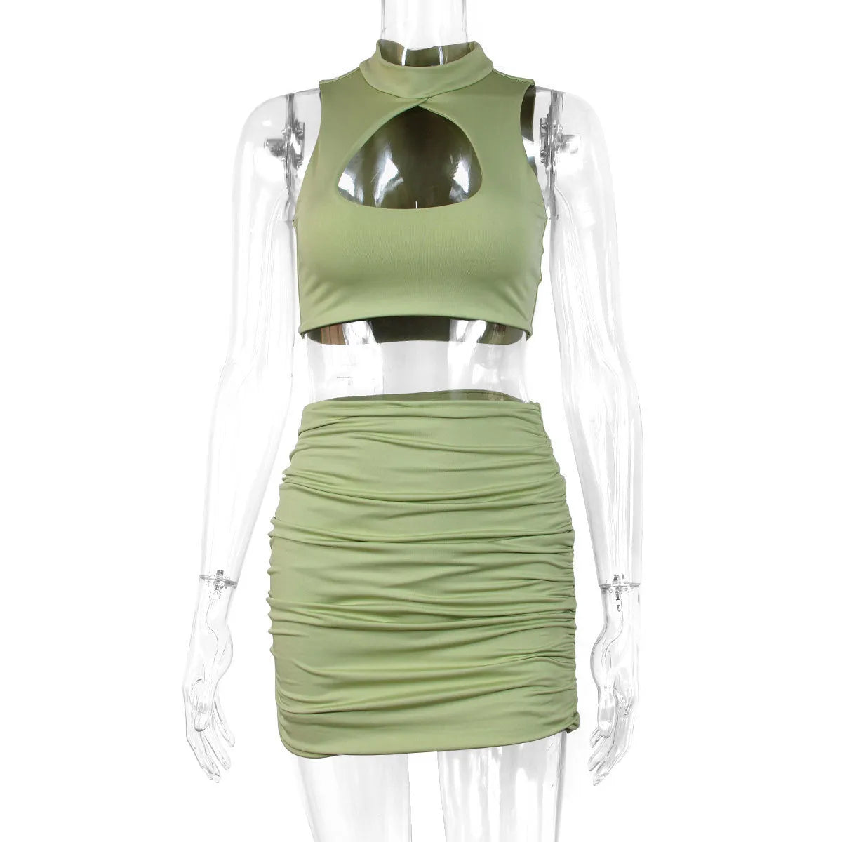 Women's light purple summer two-piece set with hollow-out vest and split skirt