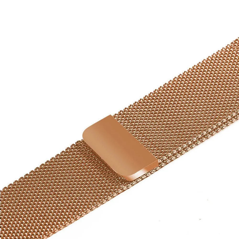 Stainless steel watch strap in silver, black, gold, and rose gold colours showing 22mm and 24mm width options