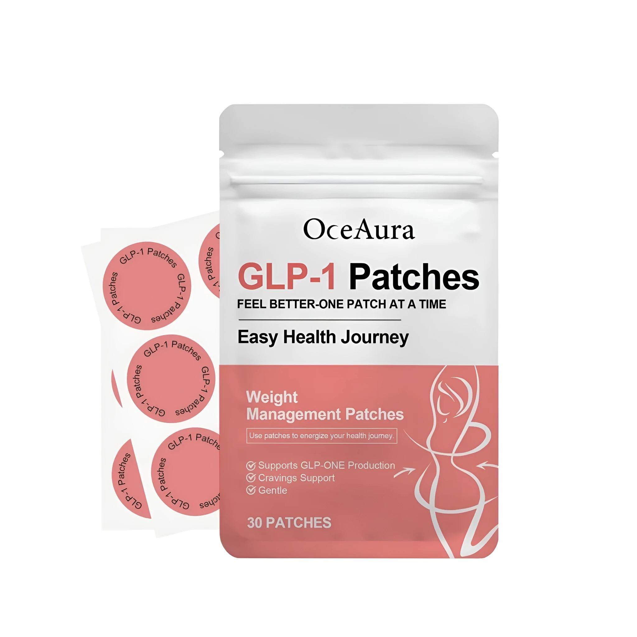 Weight management control patch pack with 30 patches showing transdermal patch design