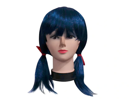 Red synthetic wig and matching costume jewellery set for girls' dress-up and performances