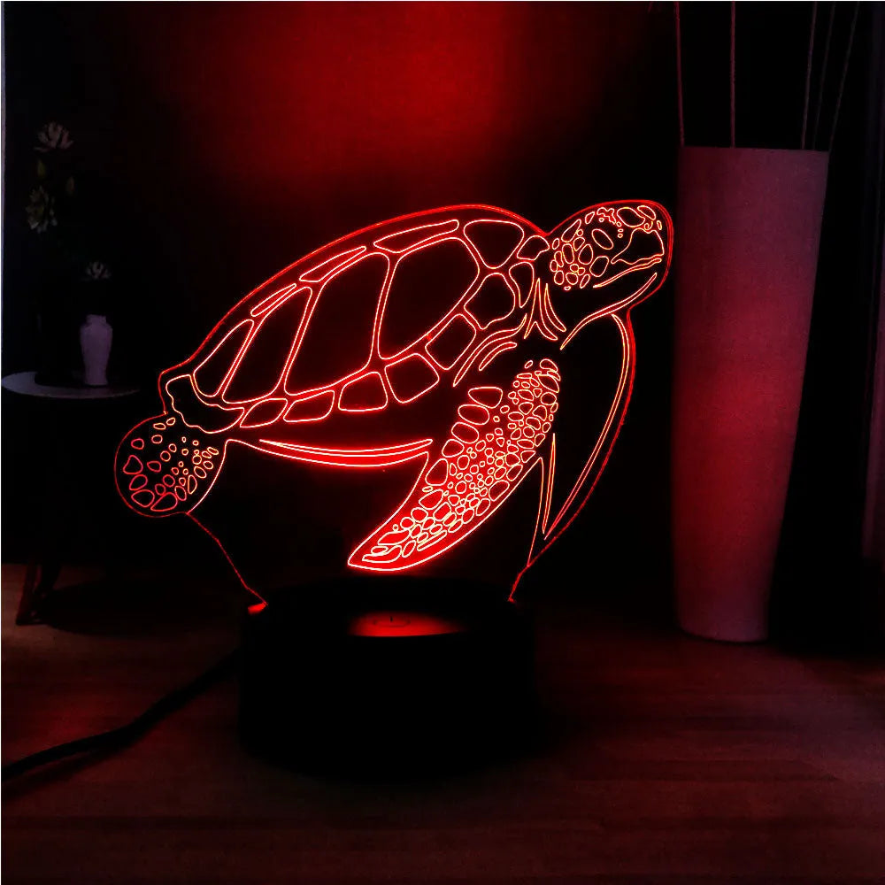3D green turtle shaped LED night light with acrylic shell and multi-colour illumination