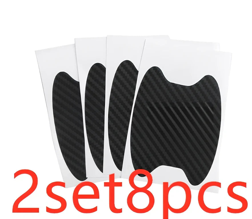 4-piece black carbon fibre car door handle stickers, 8.5 cm x 6.8 cm, scratch protection for vehicles