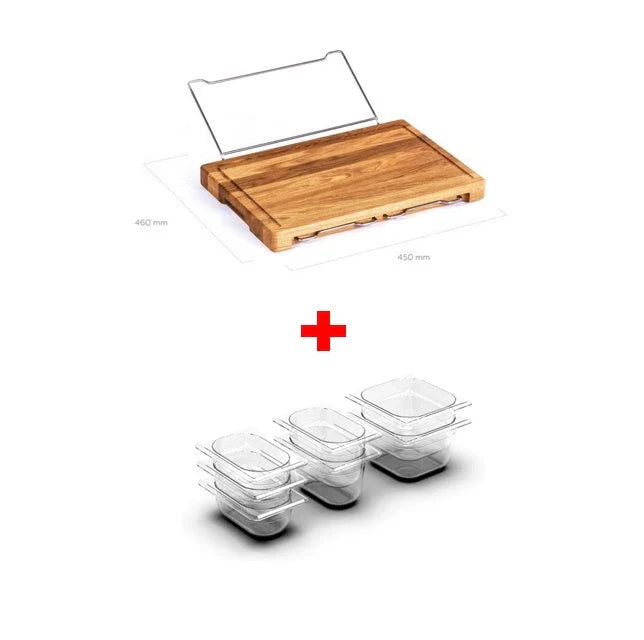 Versatile bamboo cutting board with integrated storage trays for organized meal prep