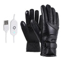 Winter electric heated gloves in black with adjustable palm sticker and touch screen compatible fingertips