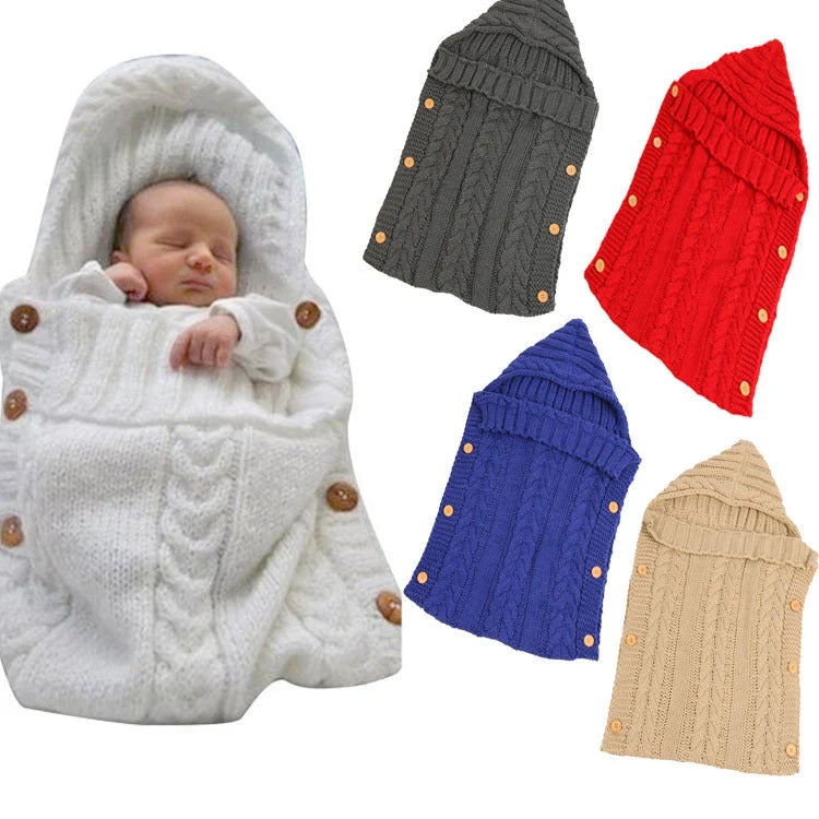 Newborn knit sleeping bag in various colours, soft and breathable for autumn and winter