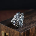 Silver open-style diamond ring with jibeast animal zodiac pattern and retro design details