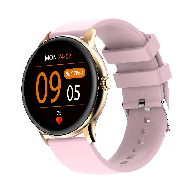 Bluetooth smartwatch with blood pressure monitoring on wrist showing 1.28-inch display