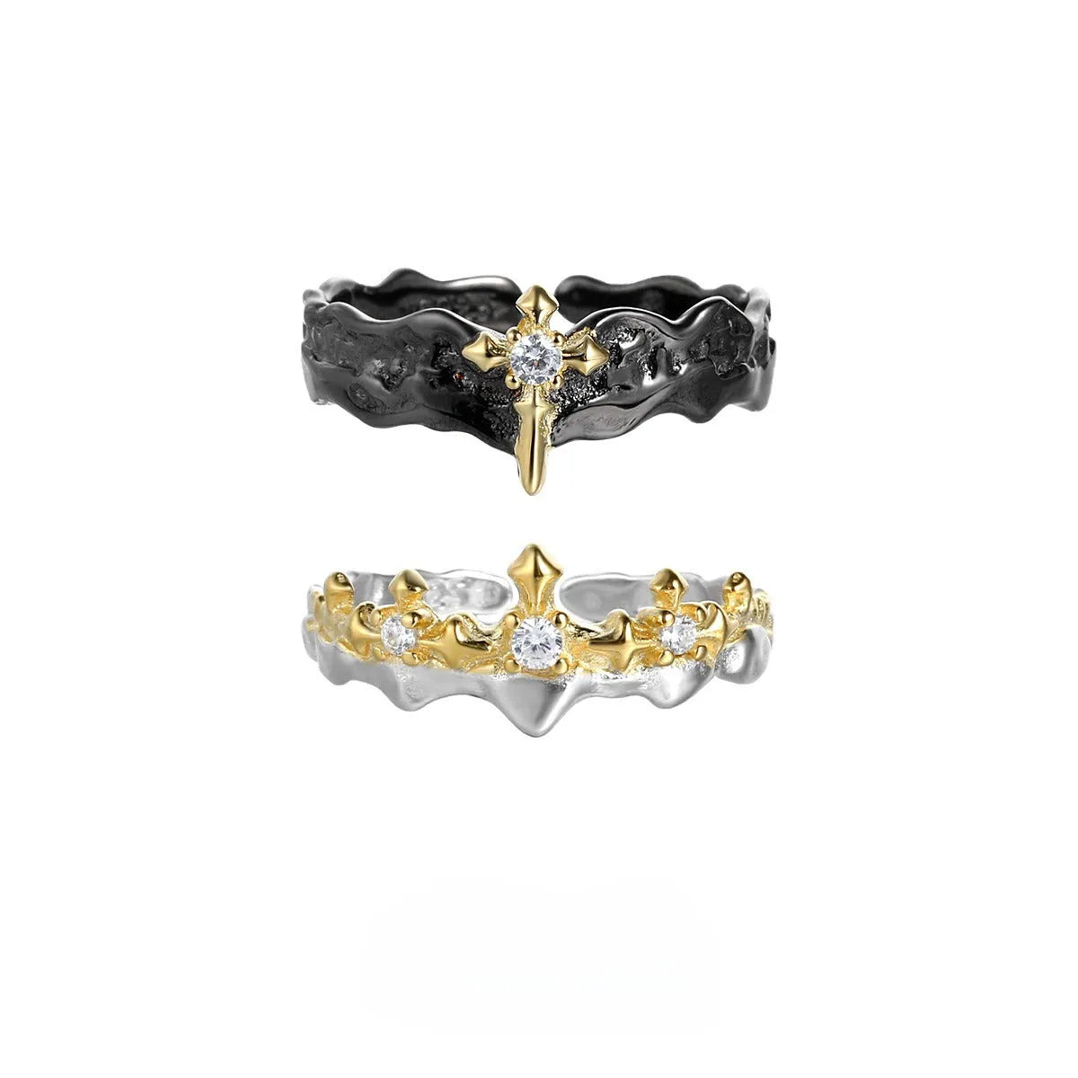 Princess Knight adjustable silver couple ring with electroplated white gold or black gold finish.