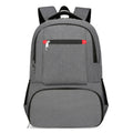 Light grey insulated Oxford cloth backpack with curved shoulder straps on a neutral background.