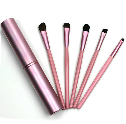 Set of 5 mini eye makeup brushes, 15 cm long, 30 grams, in black gold green pink purple, horse and fiber hair for travel