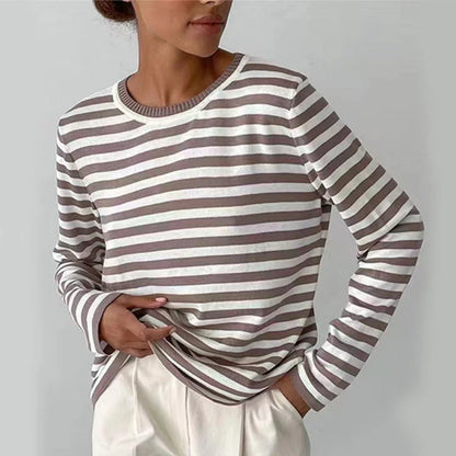 Women's knitted striped long sleeve sweater in various colours