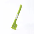 Green TPR pet feeding spoon with a long 16cm handle and right-angle scoop for canned wet food.
