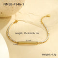 18K gold finish stainless steel diamond-embedded lettering bracelet with adjustable chain, geometry shape