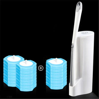 Disposable toilet brush with plastic handle and sponge head for hygienic cleaning