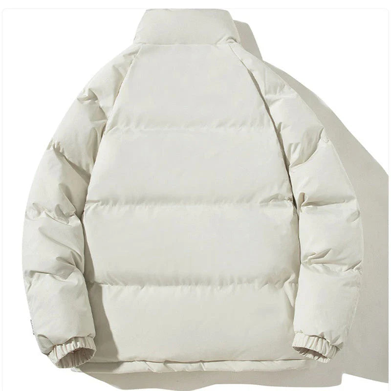 Cozy and stylish couples' winter jacket with stand-up collar, pockets, and plush lining for warmth