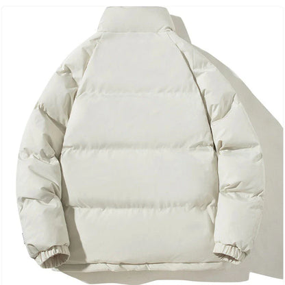 Cozy and stylish couples' winter jacket with stand-up collar, pockets, and plush lining for warmth