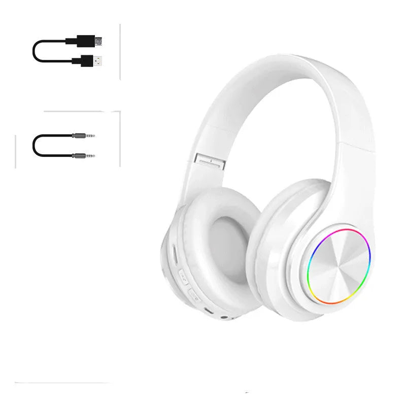 Folding wireless headset with 40mm speaker shown in black, blue and white colour options