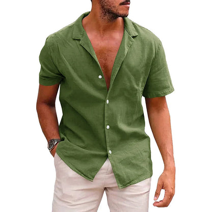 Men's linen-cotton blend short sleeve summer shirt in various colours