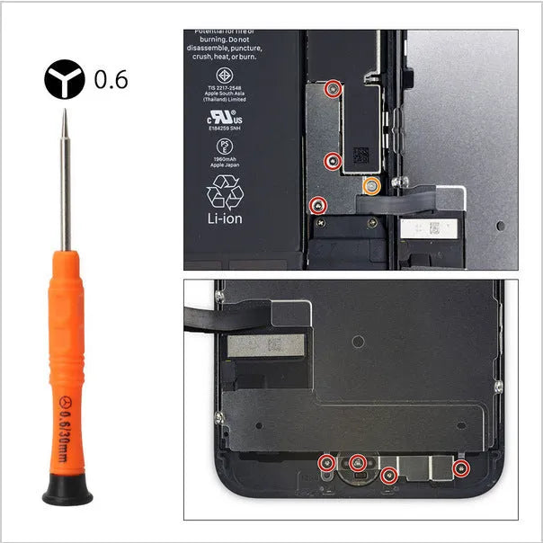21 piece mobile phone disassembly tool kit with chrome vanadium steel screwdrivers and plastic spudgers on a flat surface