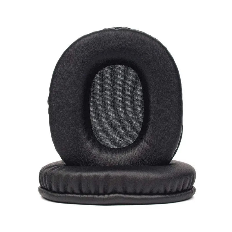 Black PU leather headphone covers for Sony 1R headphones, shown as a two-piece set.