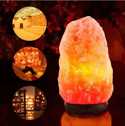 Natural rose salt lamp night light with rock salt shade, dimensions 10-11cm diameter, 16-18cm height