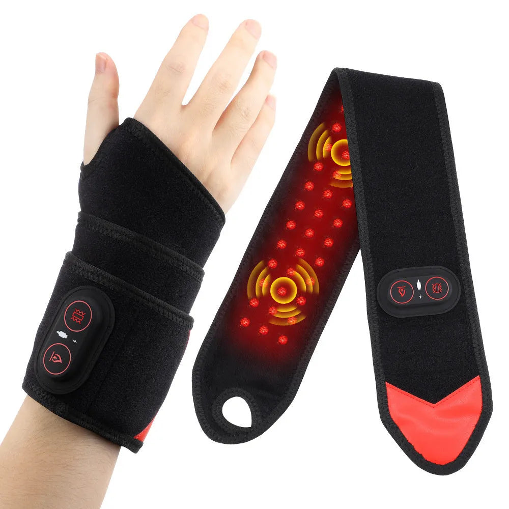 Black red light heat wrist strap with vibration massage and 36 LED beads