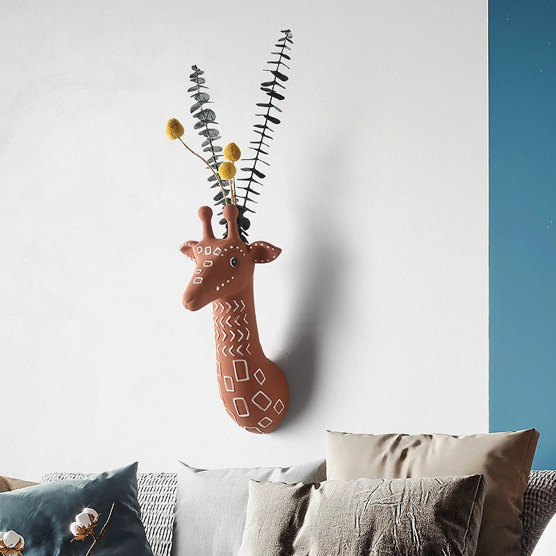 Ceramic animal-shaped wall vases in rabbit, brown bear, and giraffe designs for stylish home decor