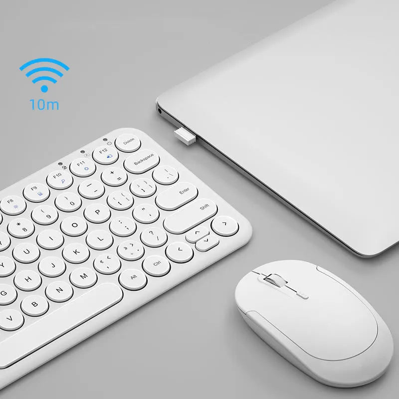 Ultra-thin wireless keyboard and mouse set in black, white or pink colour.