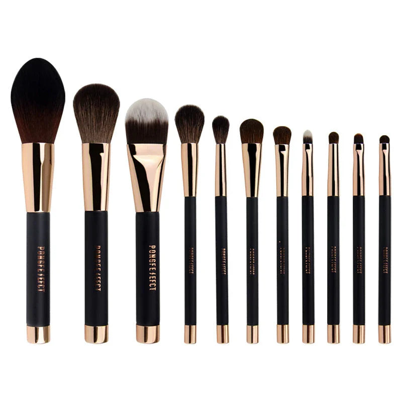 Fashion Magnet Makeup Brush Set with real hair bristles and black gold design