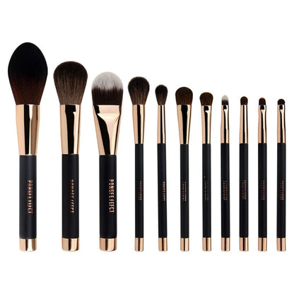 Fashion Magnet Makeup Brush Set with real hair bristles and black gold design