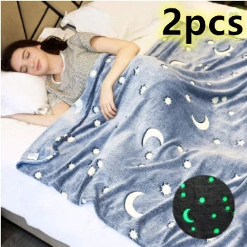 Glowing stars and moons polyester wool blanket for nighttime comfort