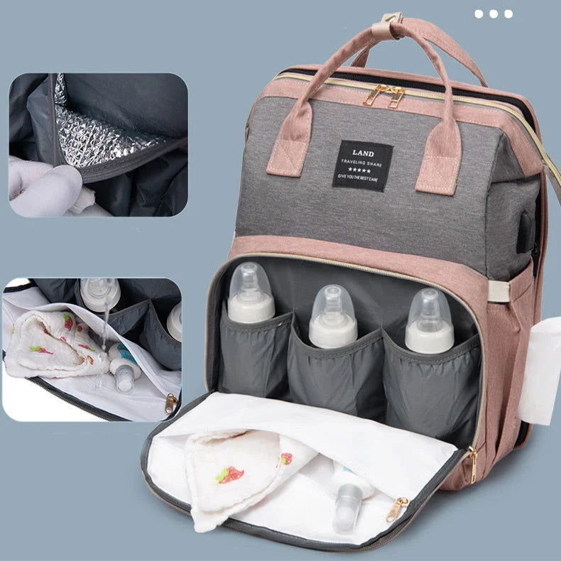New Mummy Baby Crib Backpack in various colours with insulated milk storage compartment