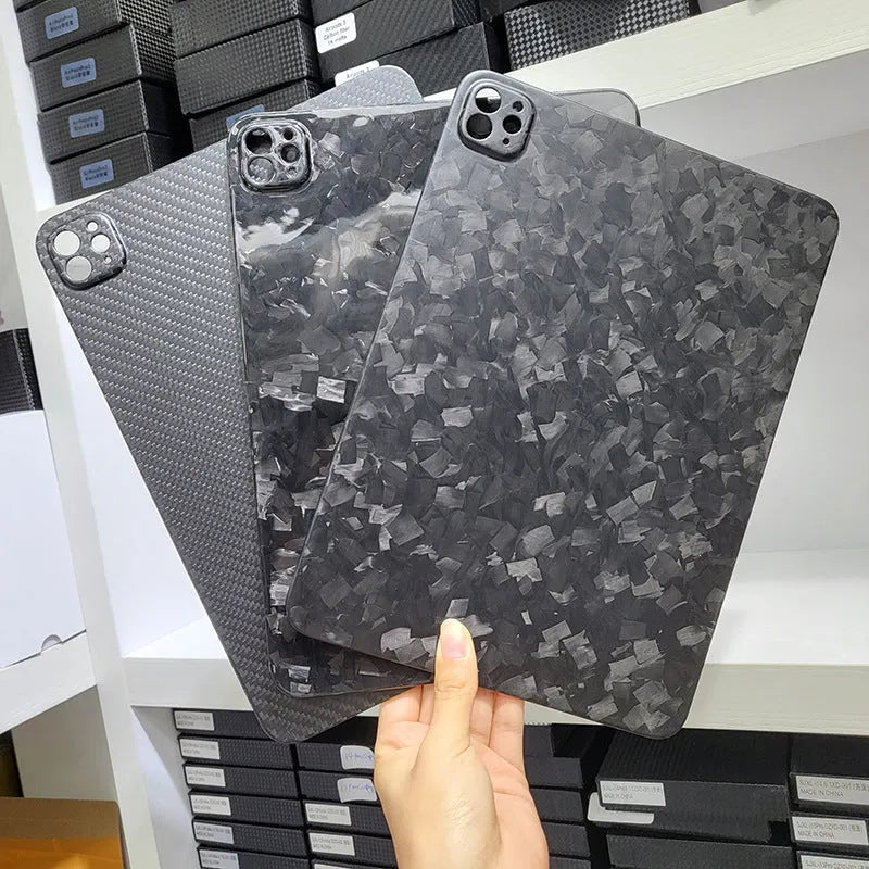 Genuine carbon fibre hard case for Apple iPad Pro 11-inch in a choice of three finishes.