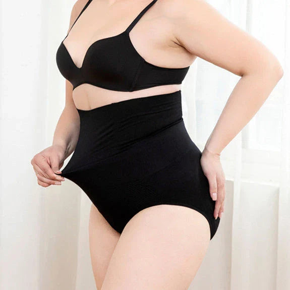 Breathable, high-waisted shaping panties in nude and black colors with a silicone design for a seamless, comfortable fit