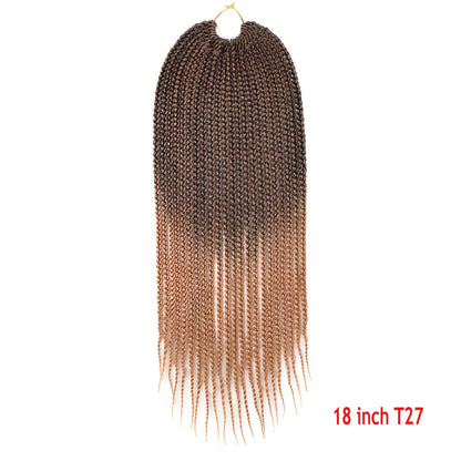 Crochet Senegal box braids extensions in 18 inch 1B colour, three silk braids per piece for easy hair installation