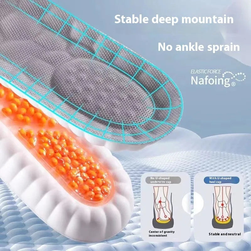 Orange men's sports insole with soft bottom and PU construction on a plain background