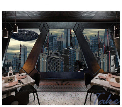 3D Spaceship Space Capsule Wallpaper in abstract Nordic design, waterproof and made from premium silk