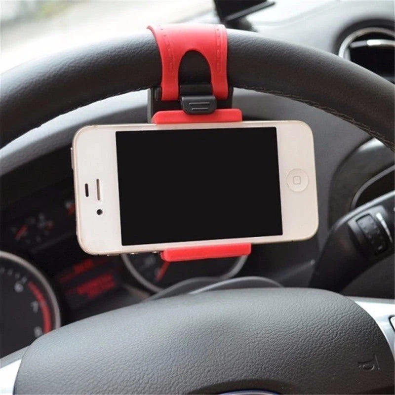 Universal steering wheel phone holder for hands-free navigation and calls