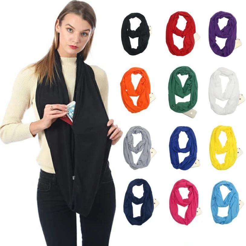Pocket scarf with zipper pocket in various colours for winter warmth and storage