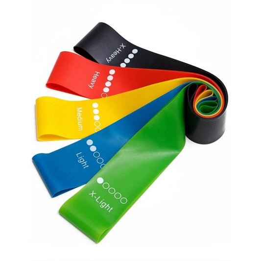 Yoga resistance rubber bands in various colours for fitness training