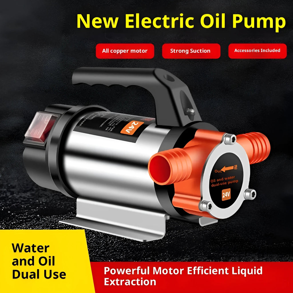 24V DC stainless steel oil water dual-use electric pump on white background
