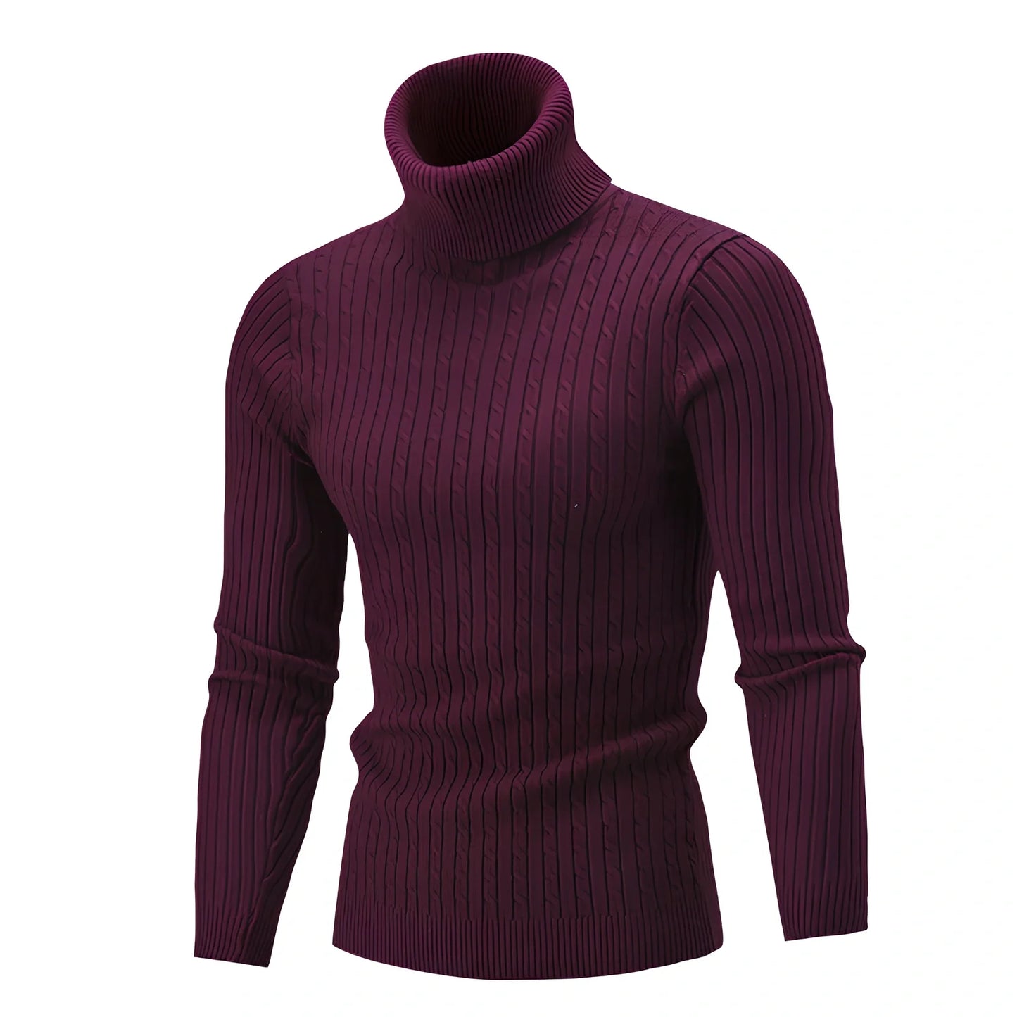 Slim-fit men's knitted turtleneck sweater in navy blue, high collar, long sleeves 58 cm, bust 104 cm for XL size