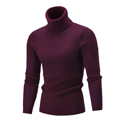 Slim-fit men's knitted turtleneck sweater in navy blue, high collar, long sleeves 58 cm, bust 104 cm for XL size